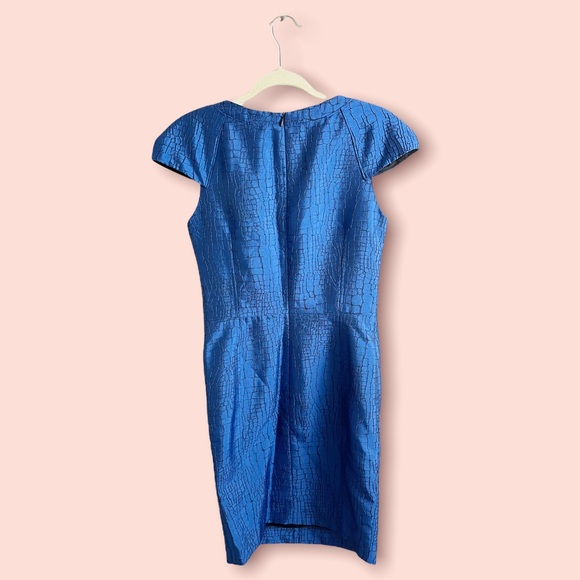 David Meister Croc Print Sweetheart Dress Blue Cap Sleeve Size - Picture 4 of 5